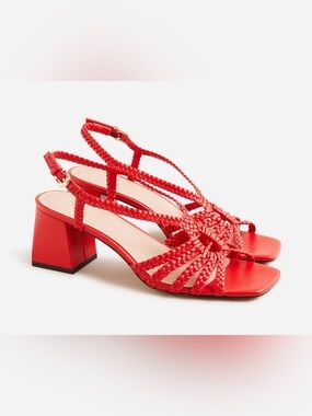 J. Crew Layne Braided Block-Heel Sandals - Bright Cerise 9M EUC